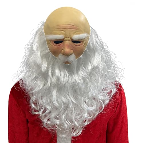 Weihnachtsmann-Gesichtsbedeckung – Latex-Weihnachtsmann-Maskke, atmungsaktive Weihnachtsmann-Maskke mit knotenfreien Trägern, Ganzgesichts-Weihnachtsmann-Maskke für alte Männer, glatte weiße Vollbartm von DMAIS