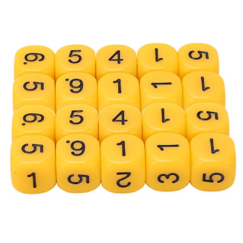 20pcs 6 Seiten Number Dice Round Eck Design Plastikwürfel Set Brettspiel -Lehrwerkzeuge (Gelb) von DMLENGOIN