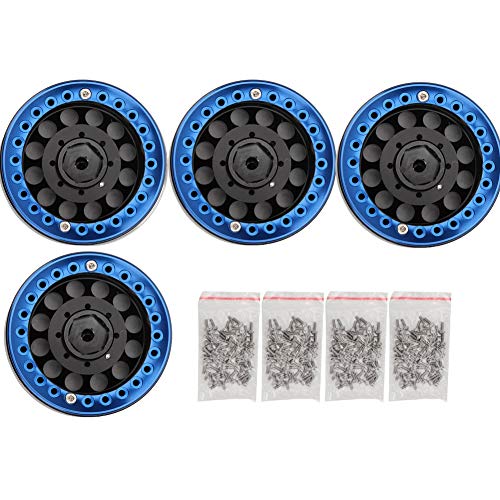 DMLENGOIN 1,9in Aluminium Beadlock Wheel Rims Hubs Hochfestigkeit RC Crawler Car Silber Blau (Black Blue) von DMLENGOIN