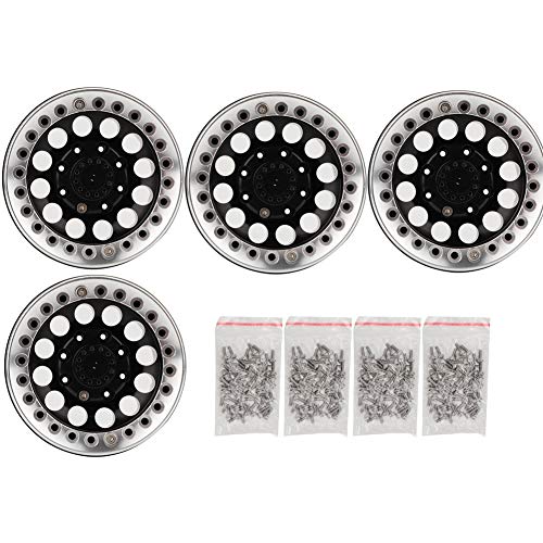 DMLENGOIN 1,9in Aluminium Beadlock Wheel Rims Hubs Hochfestigkeit RC Crawler Car Silber Blau (Black Silver) von DMLENGOIN