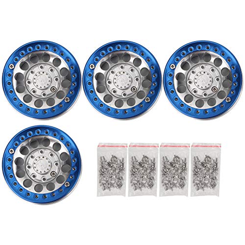 DMLENGOIN 1,9in Aluminium Beadlock Wheel Rims Hubs Hochfestigkeit RC Crawler Car Silber Blau (Silver Blue) von DMLENGOIN