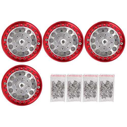 DMLENGOIN 1,9in Aluminium Beadlock Wheel Rims Hubs Hochfestigkeit RC Crawler Car Silber Blau (Silver Red) von DMLENGOIN