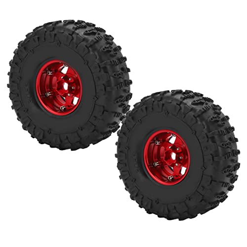 DMLENGOIN 2pcs 1,9in Rad Rand Reifen Set Metallräder Gummireifen für axiale SCX10 RC Crawler Car Upgrade -Teile (Rot Schwarz) von DMLENGOIN