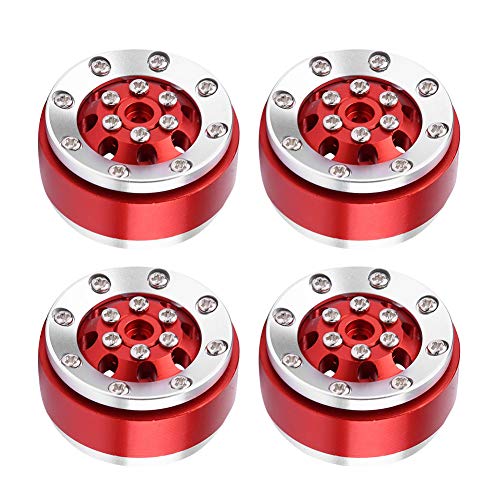 DMLENGOIN 4pcs RC -Auto Aluminiumlegierung Perly Beadlock Wheel Rand Hubs für WPL 1/16 Fernbedienung Militärwagen (WPL1635RS red Wheels, Silver Frame) von DMLENGOIN