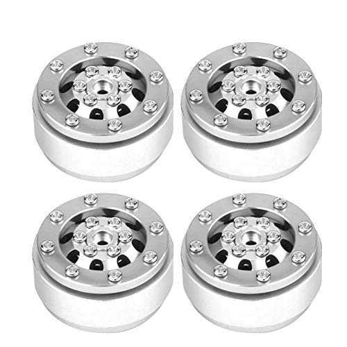 DMLENGOIN 4pcs RC -Auto Aluminiumlegierung Perly Beadlock Wheel Rand Hubs für WPL 1/16 Fernbedienung Militärwagen (WPL1635S Silver Wheels, Silver Frame Edge) von DMLENGOIN