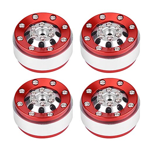 DMLENGOIN 4pcs RC -Auto Aluminiumlegierung Perly Beadlock Wheel Rand Hubs für WPL 1/16 Fernbedienung Militärwagen (WPL1635SR Silver Wheels, red Frame) von DMLENGOIN