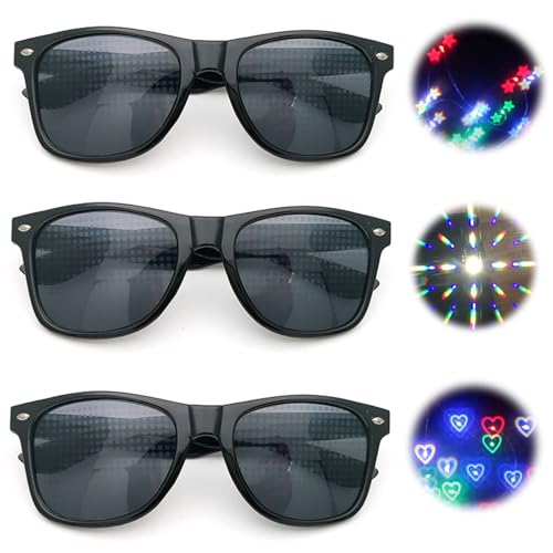 DMNQ 3Pcs Diffraction Glasses Heart Refraction Glasses Kaleidoskop Brille Herz Brille Effekt Diffractions Party Brille mit 3D Prisma Herz Stern Effekt für Nacht EDM Feuerwerk Show Karneval Party Club von DMNQ