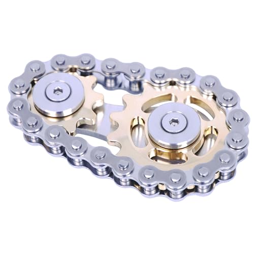 DMaos Fidget Spinner, Linkage Bike Chain Spinner Design 2 Gänge Figity Spin Fingerspiele, Metall Edelstahl Langlebige Mechanik mit glatten Lagern, Figit Spielzeug für Erwachsene Kinder - Gold von DMaos