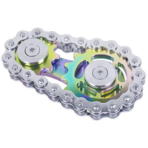 DMaos Fidget Spinner, Linkage Bike Chain Spinner Design 2 Gänge Figity Spin Fingerspiele, Metall Edelstahl Langlebige Mechanik mit glatten Lagern, Figit Spielzeug für Erwachsene Kinder - Regenbogen von DMaos