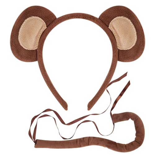 DNCG Cosplay Accessories Headbands, Fashionable Halloween Animal Ears Cosplay Kostüm, Monkey Tail And Ears Headbands, Comfortable Halloween Monkey Kostüm Set von DNCG