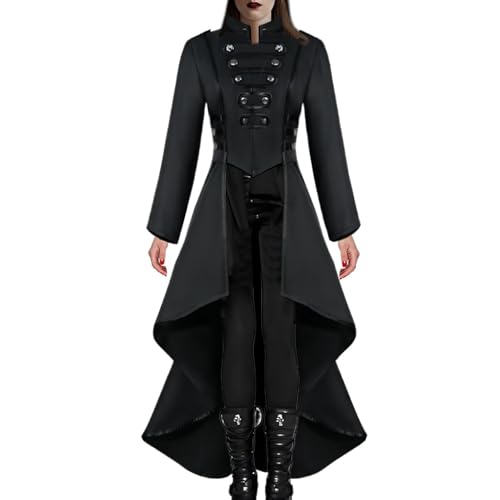 DNCG Frack Damen Gothic Frac Damen Vintage Renaissance Trenchcoat Lange Schwalbenschwanz Uniform Gothic Frack Uniform Viktorianische Braut Uniform Party von DNCG