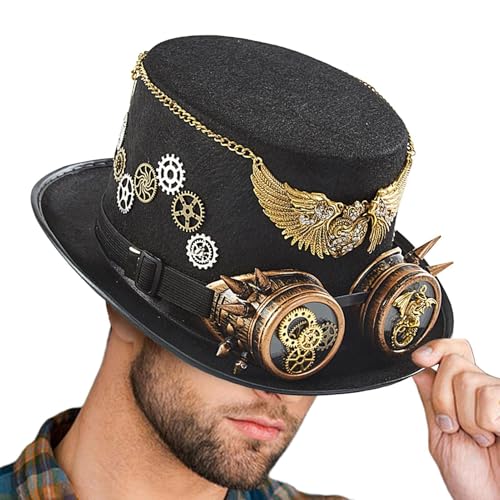 DNCG Western-Jazz-Hut, Steampunk-Hut mit Brille - Robuster und leichter Steampunk-Hut - Halloween-Kostüme mit verstellbarem Riemen für Gothic-Steampunk von DNCG