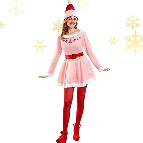 Elf Kostüm Maske Santa Cosplay Set für Weihnachtsgeschenke, Weihnachtself Kostüm Damen Kleid und Socke Hut für Frauen von DNCG