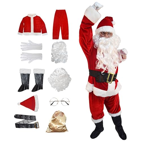 Klassisches Weihnachtsmann-Kostüm, komplettes Weihnachtsmannkostüm - Deluxe Weihnachtsmann Kostüm - Klassische und bequeme atmungsaktive Plüsch Santa Cosplay Kleidung für Erwachsene Männer von DNCG