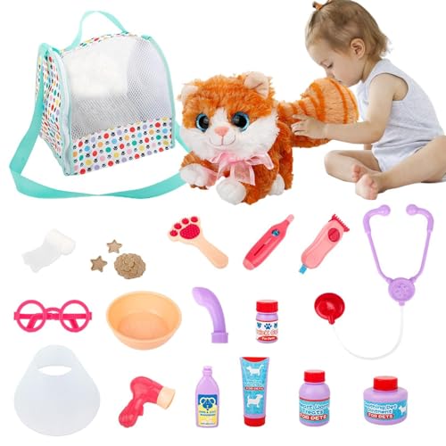 Pet Vet Toys Doctor Kit Für Kinder, Haustierpflege Spielset Mit Tasche, Tierpflege Rollenspiel Früh Lernspielzeug Zum Spielen von DNCG