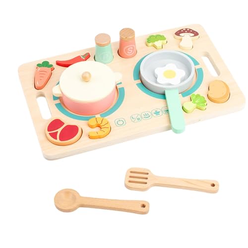 Play Food Kochset,Pretend Play Food Set, Küchen- und Essensspielset aus Holz, Entwickeln Sie Fantasie, Kleinkind-3D-Puzzle für Jungen und Mädchen für Par, Schlafzimmer, Kinderzimmer von DNCG