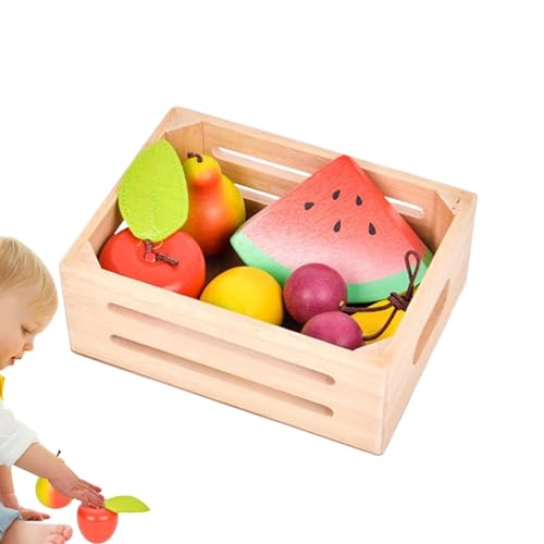 Spielzeug Lebensmittel aus Holz, Spielnahrungsset aus Holz, pädagogisches Obstspielzeug für Kinder, frühes Lernspielzeug, tragbares Lebensmittelspielzeug mit Aufbewahrungstasche für von DNCG