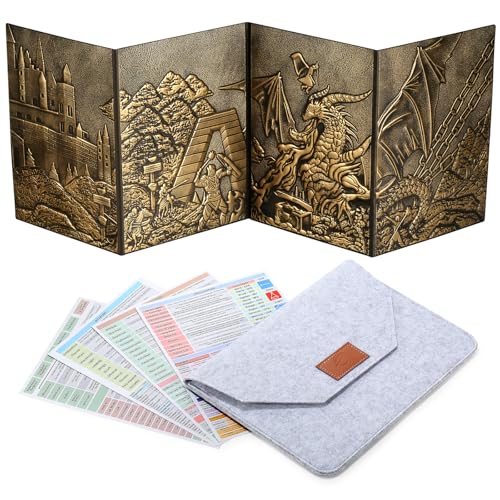 DND Dungeons Master-Bildschirm, DNDND Kunstleder, 3D-geprägt, vier-Panel mit Taschen für DND-Dungeons und Drachen-Tischspiel (Messing) von DNDND