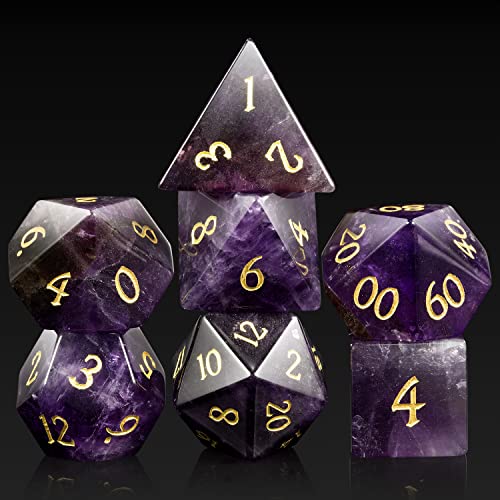 DNDND Amethyst-Kristall-DND-Würfel-Set, 7-teilig, D&D-Würfel mit wunderschöner Geschenkbox für Dungeons and Dragon Tischspiel (Amethyst) von DNDND