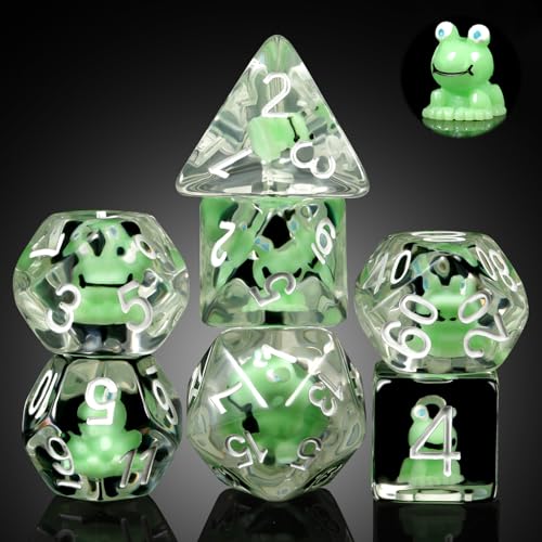 DNDND Frosch-DND-Würfel-Set, 7-teilig, Polyedrische Kunstharz-Würfel mit Samtbeutel für D&D, Rollenspiele und Tischspiele von DNDND