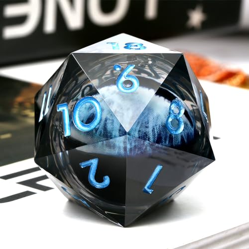 DNDND D20 Spindown-Würfel, flüssiges Drachenauge, 33 mm, einseitig, 20-seitig, mit wunderschöner Geschenkbox für Dungeons und Drachen, Blau von DNDND