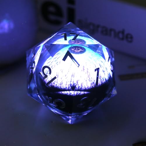 DNDND D20-Würfel, 55 mm, LED-Auge, 20-seitig, Kunstharz, mit Geschenk-Samtbeutel, für Dungeons und Drachen und Tischspiele (Auge) von DNDND