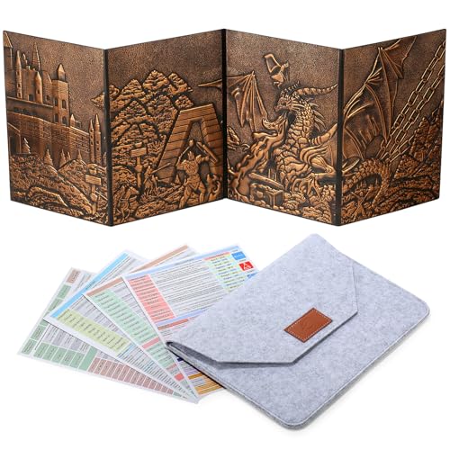 DNDND DM Screen 3D Kunstleder geprägter Drache mit vierteiligen Taschen, DND Master Screen mit wunderschöner Geschenk-Flet Hülle für D&D Dungeons and Dragon Tischspiel (Kupfer) von DNDND