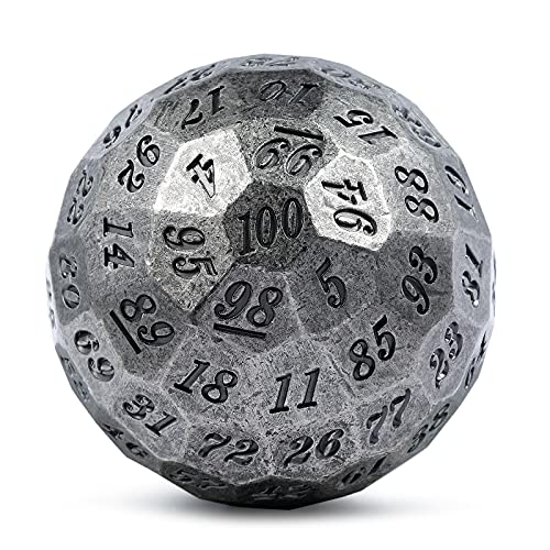 DNDND Iron D100 Metall-Würfel-Set, 50 mm, 100 Seiten, mit Metallgehäuse und Samtbeutel, für Tischspiele, Dungeons und Dragons (Eisen mit schwarzer Zahl) von DNDND