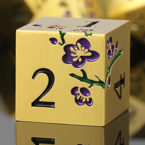 DNDND Metall-Würfel-Set, Metallic-Blumen, DND-Würfel mit großer Geschenkbox, für D&D-Dungeons und Drachen-Tischspiele (lila Blumen mit Gold), 7-teilig von DNDND