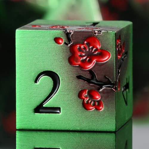 DNDND Metall-Würfel-Set D&D, Metallic-Blumen, DND-Würfel mit wunderschöner Geschenkbox, für D&D-Dungeons und Drachen-Tischspiele, Grün und Rot, 7 Stück von DNDND