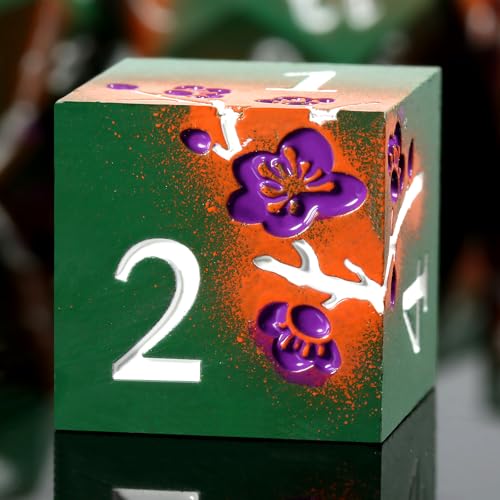 DNDND Metallwürfel, 7 Stück, metallische Blumen, D&D-Würfel mit wunderschöner Geschenkbox für DND-Dungeons und Drachen-Tischspiele (Armeegrün und Orange) von DNDND