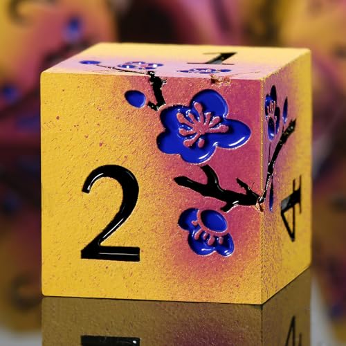 DNDND Metallwürfel mit Blumen, 7 Stück, metallische DND-Würfel mit wunderschöner Geschenkbox, für D&D-Dungeons und Drachen-Tischspiele (Erdgelb und Lila) von DNDND