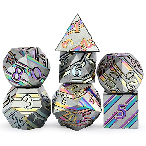 DNDND Regenbogen-Streifen-DND-Metallwürfel-Set, 7-teilig, Zinklegierung, D&D-Würfel-Set mit Geschenketui für Dungeons and Dragons D&D (Regenbogen) von DNDND