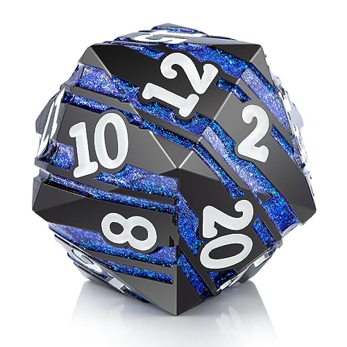 Große D20-Metall-DND-Würfel DNDND 33 mm Metallwürfel mit wunderschöner Geschenkbox für Dungeons und Drachen (blaue Streifen) von DNDND