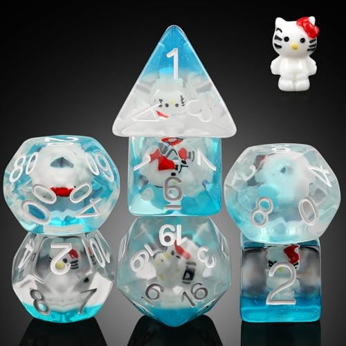 Kitty Dungeons and Dragons Würfel, DNDND 7-teiliges D&D-Würfel-Set mit Samtbeutel für DND-Rollenspiele und Tischspiele (Kitty Kitty Dungeons and Dragons Würfel, DNDND 7-teiliges D&D-Würfel-Set mit Samtbeutel für DND-Rollenspiele und Tischspiele (Kitty von DNDND