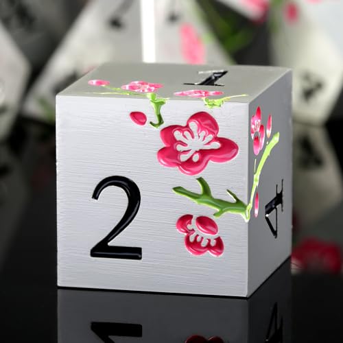 Metal Dungeons and Dragons Dice 7 PCS Heavy Metallic Flower D&D Dice Set with Grogeous Gift Case for DND Tabletop Game (Matte Silver with Pink Flower) von DNDND