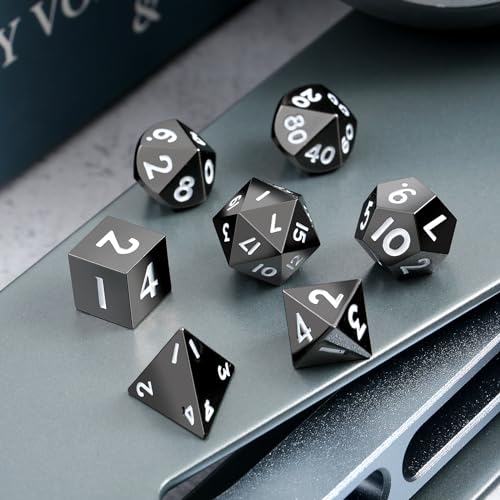 Mini Metal Dice Set D&D,DNDND 10mm Metallic DND Dice Set with Gorgeous Gift Dice Box for Dungeons and Dragon D&D Game (Black with White Num) von DNDND