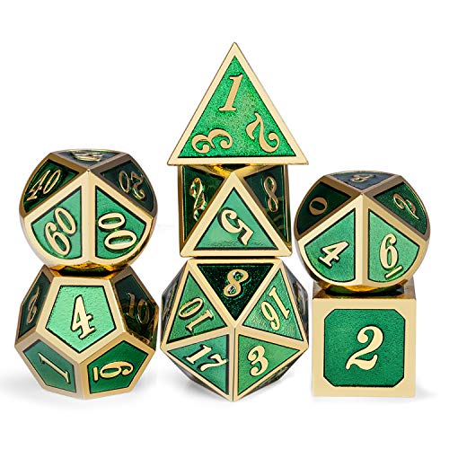 Noneetal Dice Set D&D, None 7 Die Green DND Dice with Noneetal Case for Dungeons and Dragons Role Playing GaNonee and Tabletop GaNonees (Gold NuNoneber with EnaNoneel Green) von DNDND