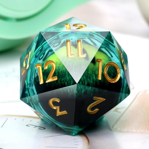 Spindown 33 mm D20 Würfel, DNDND Flüssigkern, Drachenauge, 20-seitige Würfel mit wunderschöner Geschenkbox für Dungeons und Drachen, Grün von DNDND