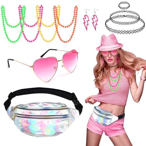 80er 90er Jahre Outfit Damen Accessoires, Aerobic Outfit 80er Damen Mottoparty für Neon Party Outfit, Karneval, Fasching von DNGH