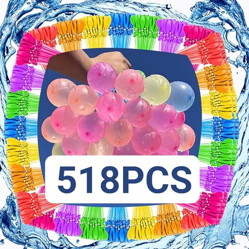518 Stück Wasserbomben Selbstschließend, Wasserbomben Luftballons, Wasserbomben für Poolparty, Wasserballons mit 4 Wasserhahn Anschluss, Leuchtende Farben, für Strände, Schwimmbäder von DNSHAN