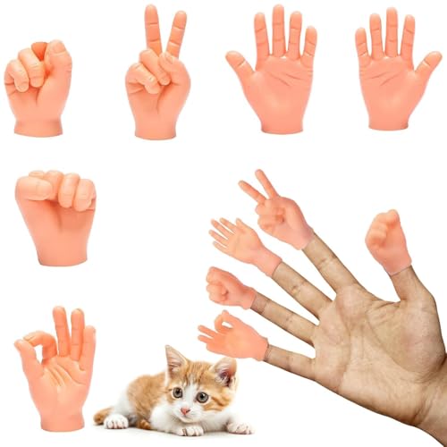 Kleine Hände, Fingerpuppen, Mini-Hände, kleine Hände, lustige Fingerhand für Witz, Babyhände, Finger-Requisiten, Rock-Schere für Katzen, Hunde, Haustiere, Spielzeit, 6 Stück von DNSHAN