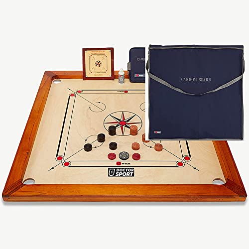 Carrom Spiel - Karom Spielbrett - Komplett Kikar Natur Holz - India Made - Steinen Striker in kleine Tasche - Perfekt und Komplett (mit trage Tasche) von DOCTOR SPORT