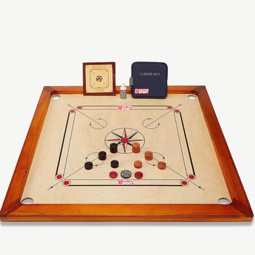 Premium Carrom Set - Kikar India hartholz - Naturel Holz - Lackiert - Komplett mit Striker - Spielsteinen - mit kleinen Tasche - Super Nett und Gut von DOCTOR SPORT