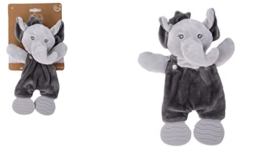 DODO D'AMOUR - Beißring-Kuscheltier - Elefant - 017391 - Grau - Geprägt - Geburt - Plüschtier - Baby - Beruhigend - Weich - Waschbar - 25 cm x 10 cm - Ab 0 Monaten von DODO D'AMOUR