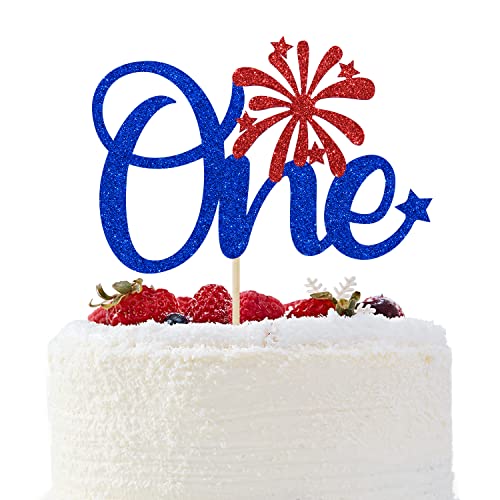 One Cake Topper – 4. Juli 1. Geburtstag Dekoration, Little Firecracker First Birthday, Gender Reveal Baby Shower Party Dekorationen, Blauer Glitzer von DOGNNAK