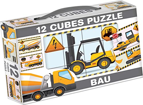 Würfel Puzzle Bilderwürfel 12-TLG. Kinderpuzzle Baufahrzeuge LKW von DOHÁNY