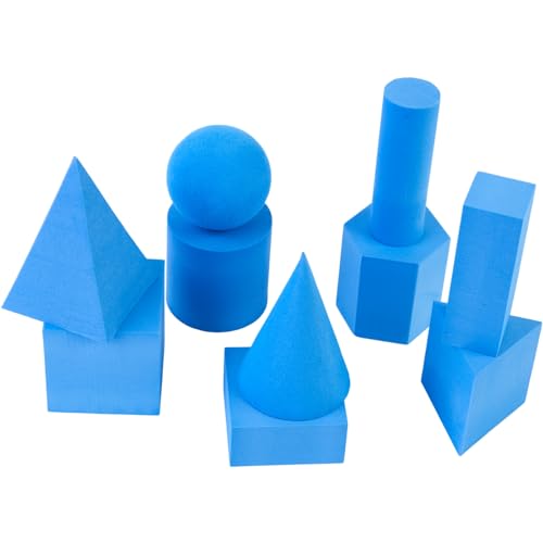 DOHE Educa Geometrische Figuren für Kinder, 10 Blaue geometrische Formen aus Gummi: Würfel, Kugel, Pyramide, Prisma, Kegel usw. Montessori-Methode, Schul- und Bildungsmaterial von DOHE