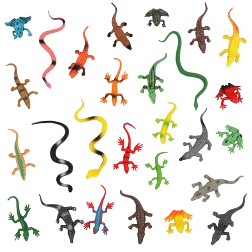 DOITEM 27 Stücke Mini Reptilien Spielfiguren Set Buntes Eidechsen Spielzeug Tierfiguren Sammlung Reptilien Action Figure Reptil Spielzeug Alligator Schlangen Frösche Eidechsen für Lernspielzeug von DOITEM