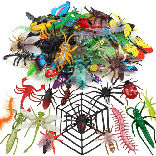 DOITEM 62 PCS Realistische Insekten Spielzeug für Kinder Set, Plastikwanzen und Insektenfiguren Spielzeug, Bugs Spielzeug für Kinder Bildung, Halloween und Geburtstagsgeschenke Party Favors von DOITEM